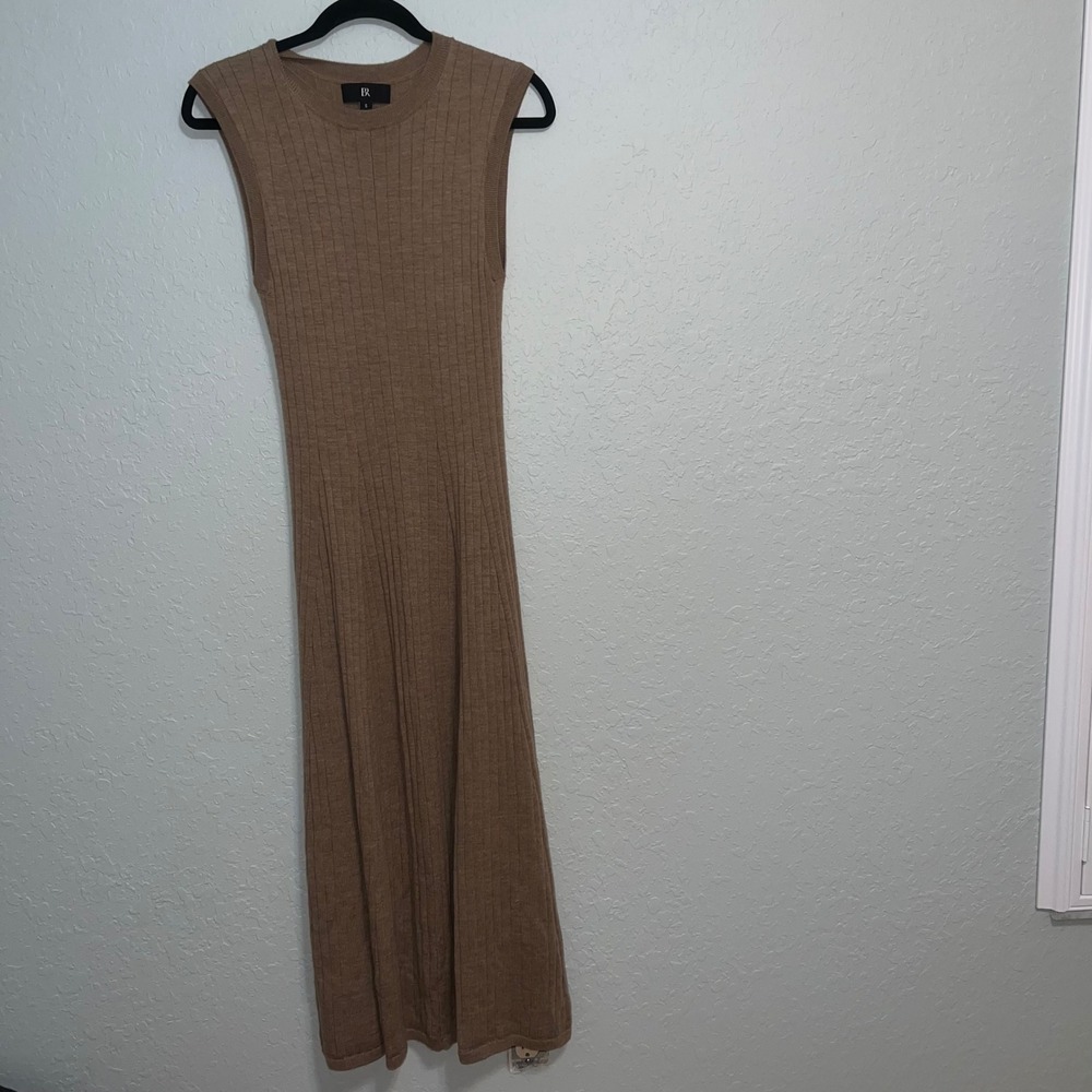 Banana Republic Maxi Dress Sleeveless Merino Wool Ribbed Knit S Brown Camel